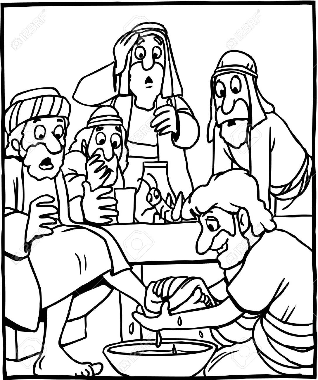 Coloring page jesus washes feet of disciples royalty free svg cliparts vectors and stock illustration image
