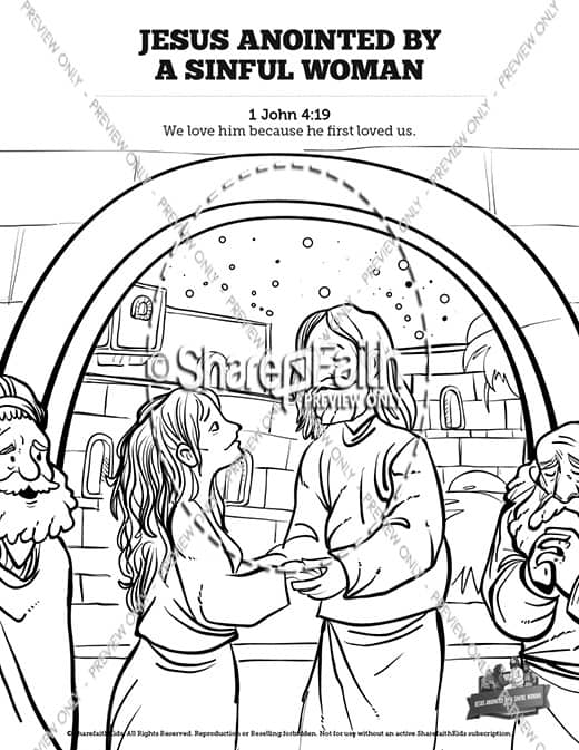 Luke woman washes jesus feet sunday school coloring pages â