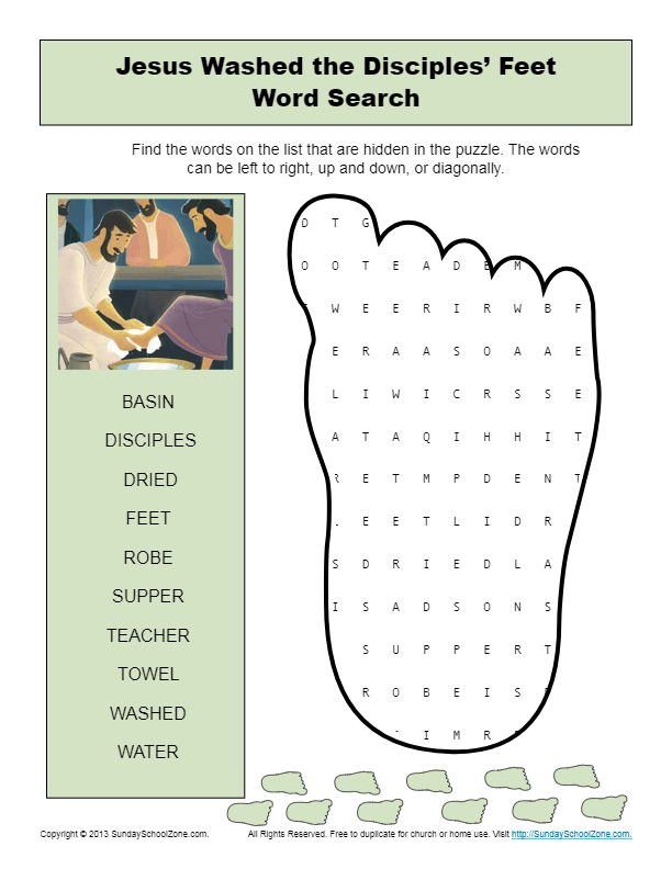 Jesus washed the disciples feet word search bible activities