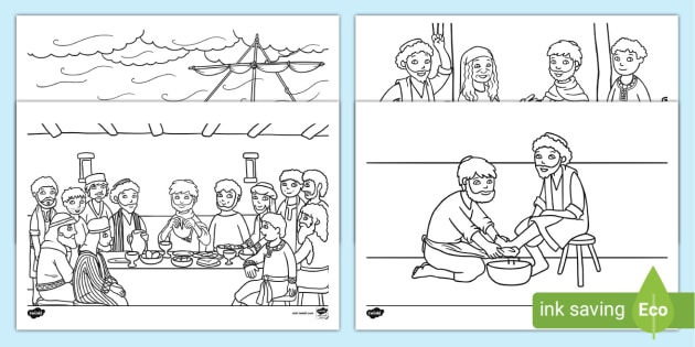 Jesus washes the disciples feet louring pages for kids