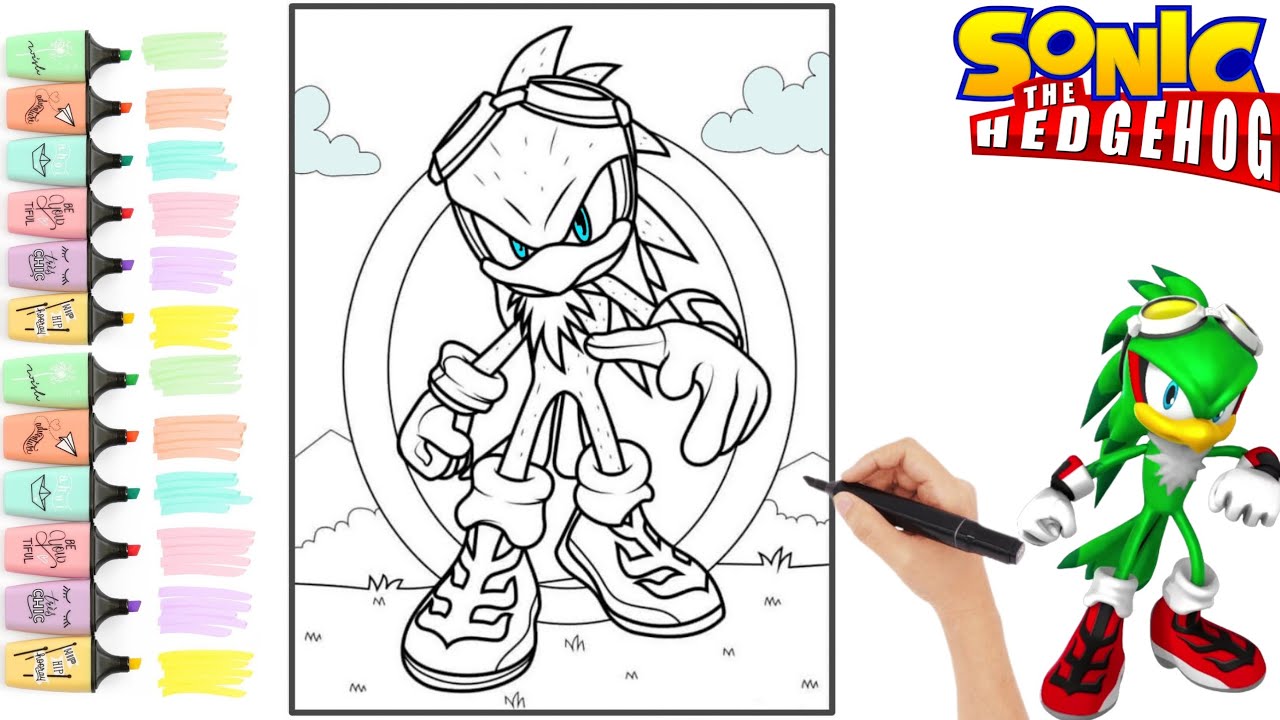 Sonic the hedgehog jet the hawk coloring page coloring video for kids painting sonicthehedgehog