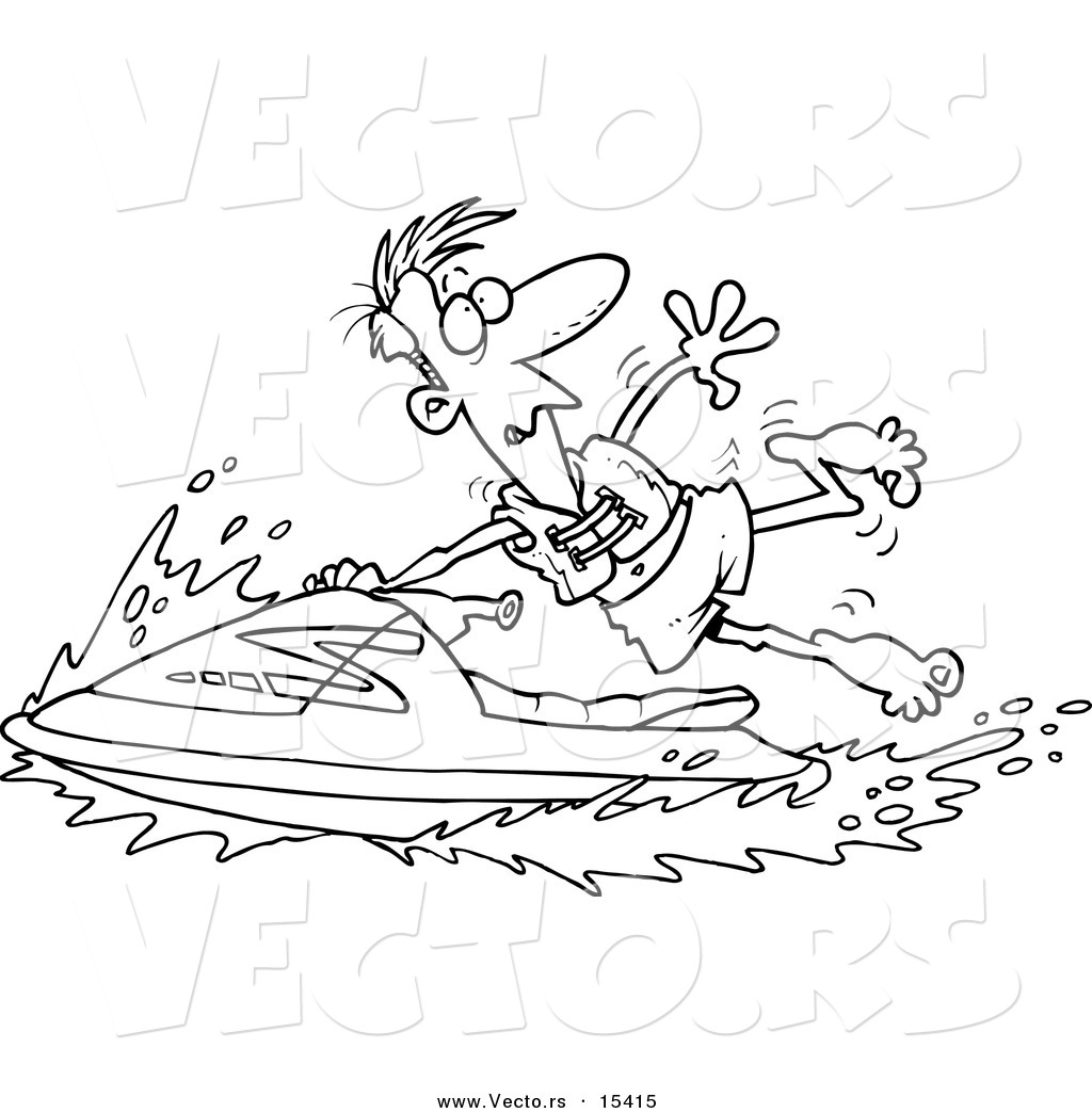 R of a cartoon man hanging onto a jetski