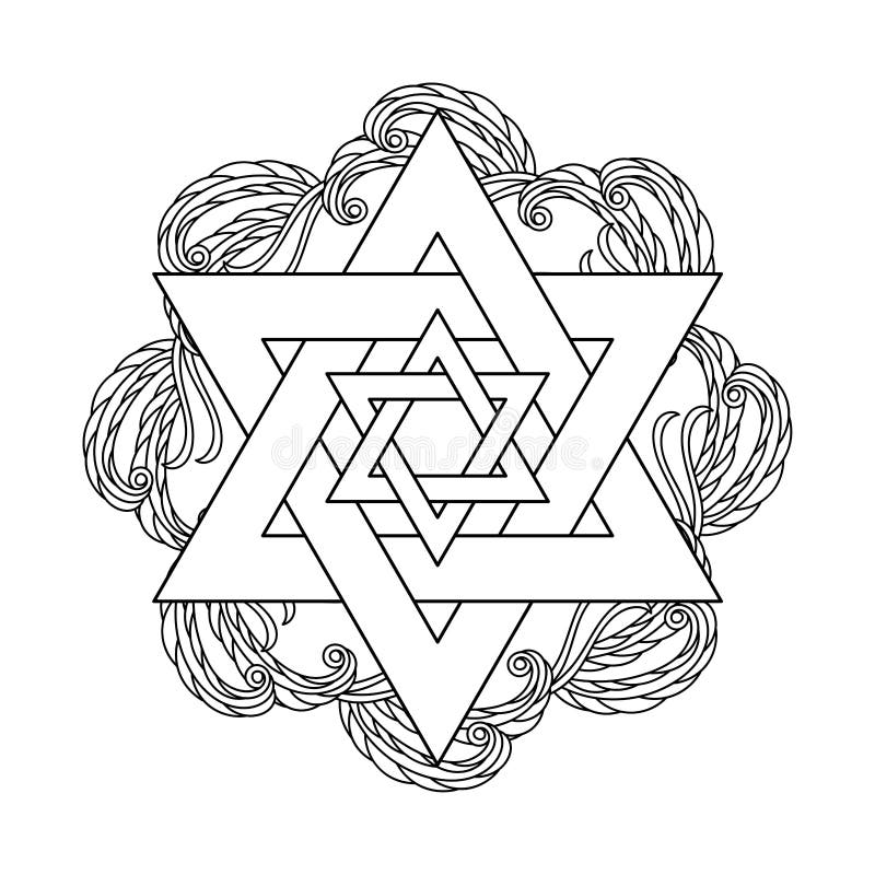 Jewish star of david coloring book abstract plant ornament stock vector