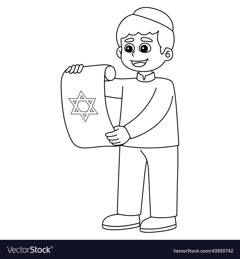 Hanukkah jewish with scroll isolated coloring page