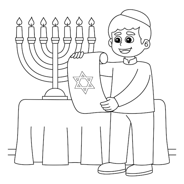 Premium vector hanukkah jewish with scroll coloring page for kids