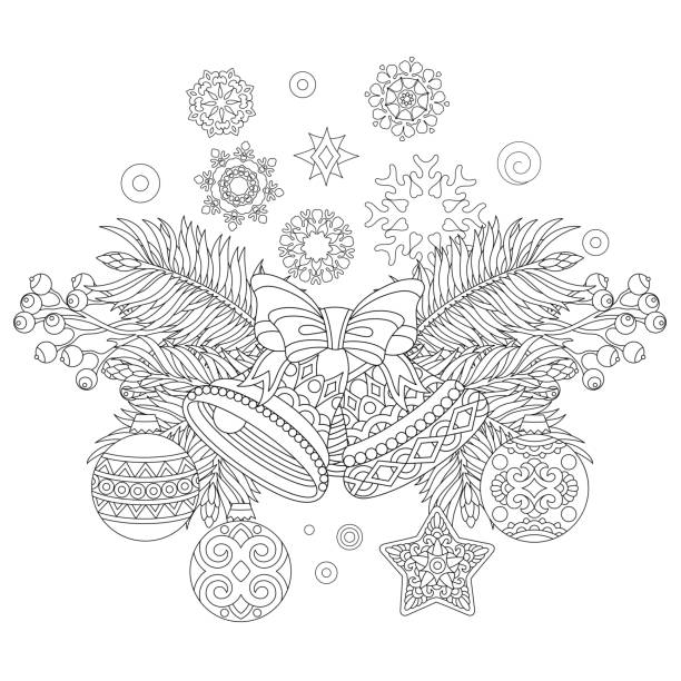 Coloring page of christmas decorations stock illustration