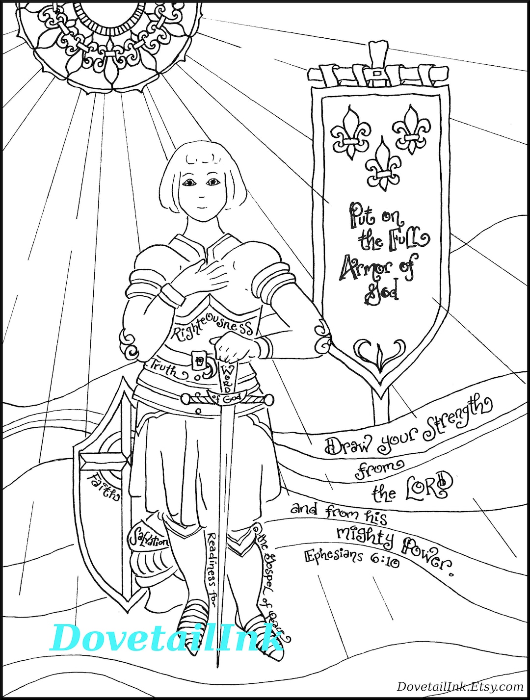 Armor of god and joan of arc bundle printable coloring pages for all ages ephesians homeschool re rcia st munion retreats
