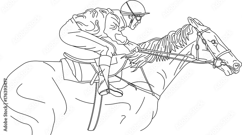 Horse jockey line drawing illustration