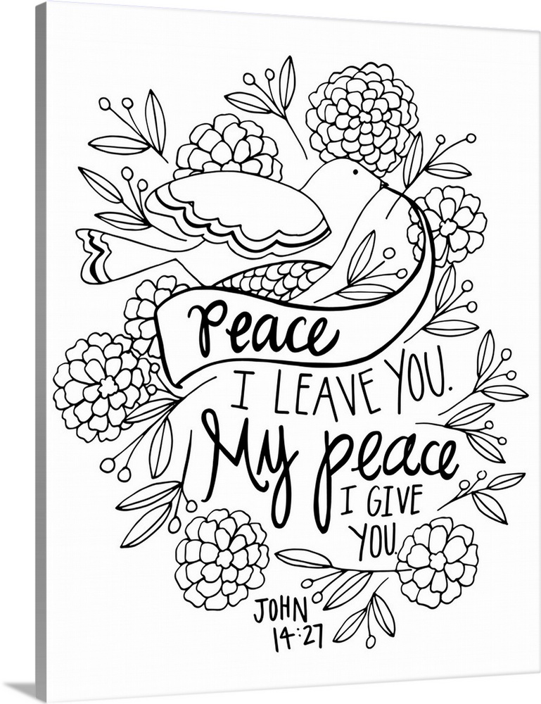 Peace i leave you handlettered coloring wall art canvas prints framed prints wall peels great big canvas