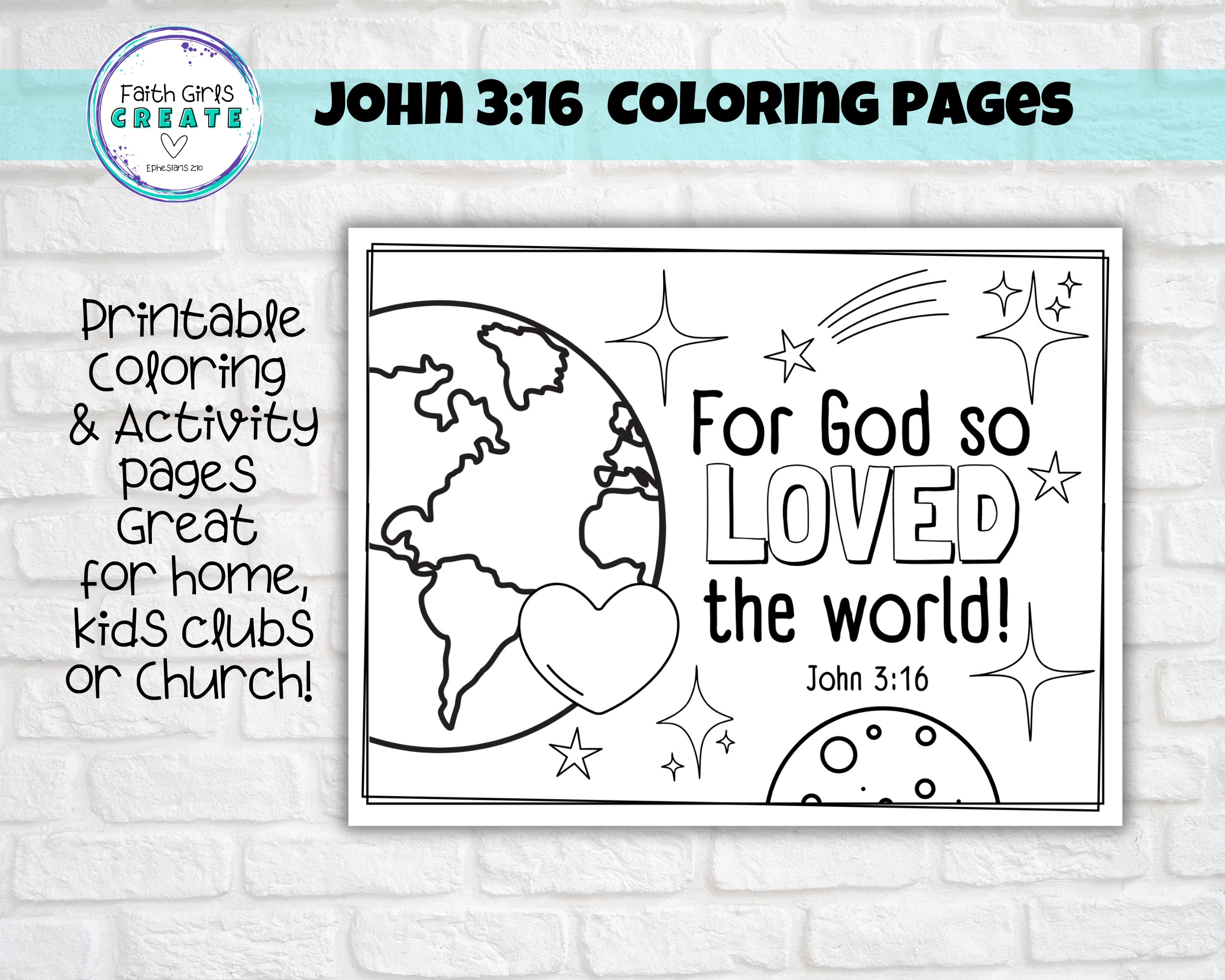 John for god so loved the world set of printable colouring pages for kids sunday school different bible versions niv nlt nkjv instant download