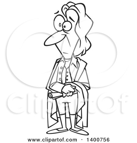 Clipart of a cartoon black and white man john locke standing and holding a document