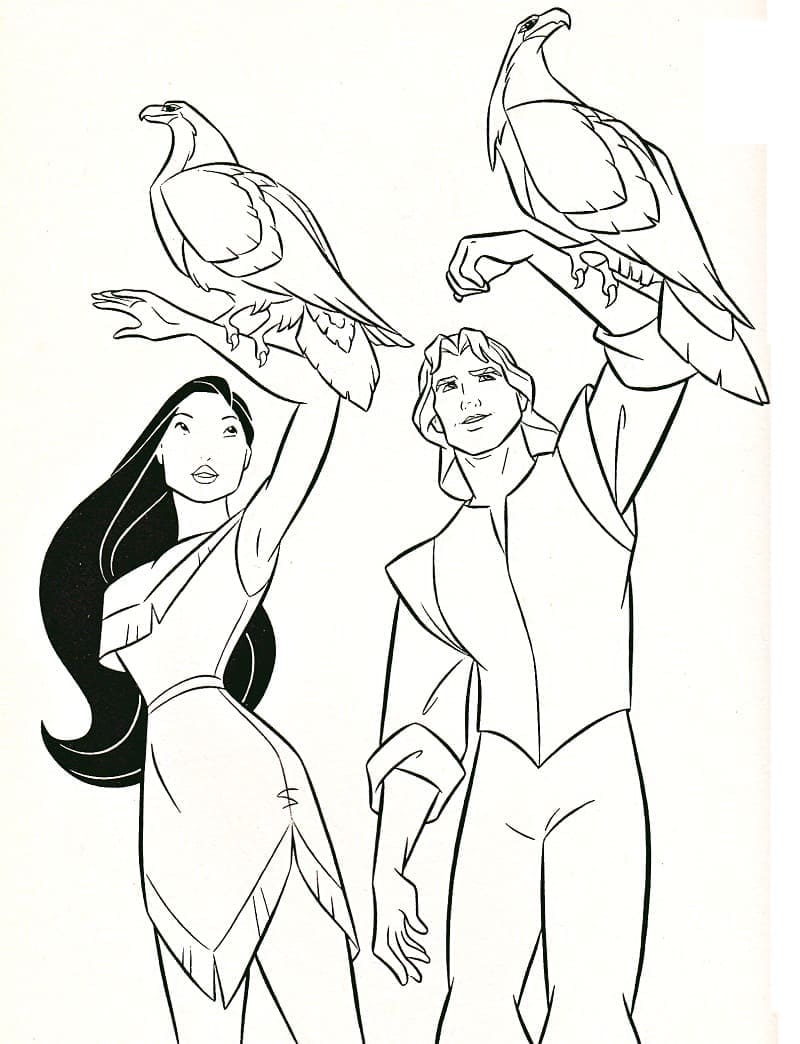 Pocahontas and captain john smith coloring page