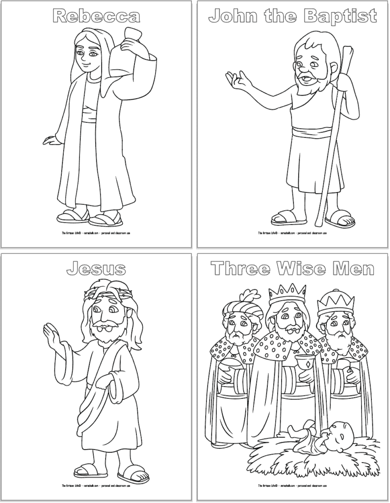 Free printable bible character coloring pages for kids