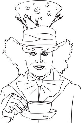 Mad hatter tea party coloring page free printable coloring pages
