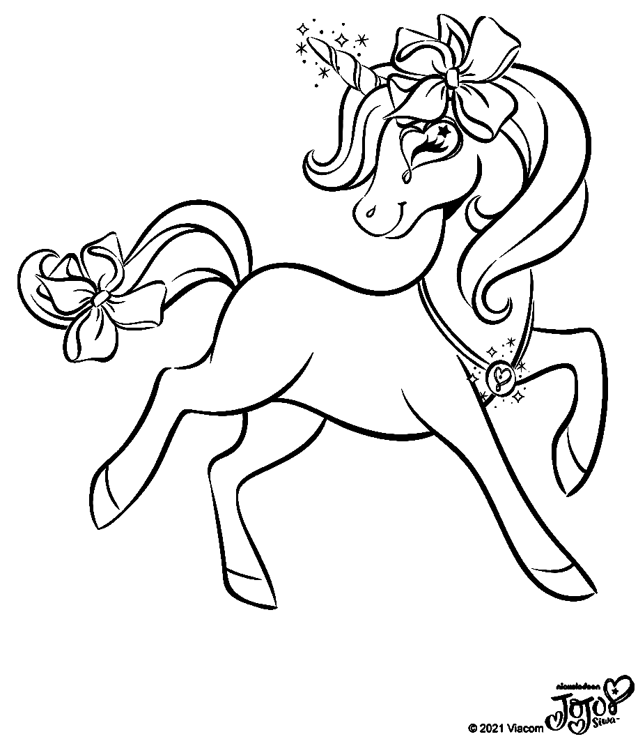 Unicorn with hair bow of jojo siwa coloring page
