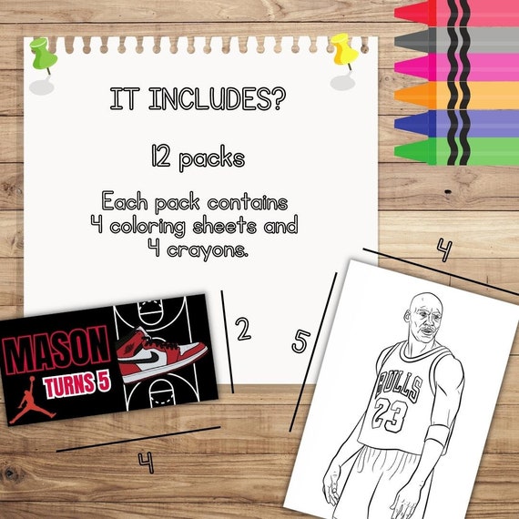 Jordan mini coloring pages and crayons jordan birthday party favors jordan party supplies jordan coloring book jump man jump man party