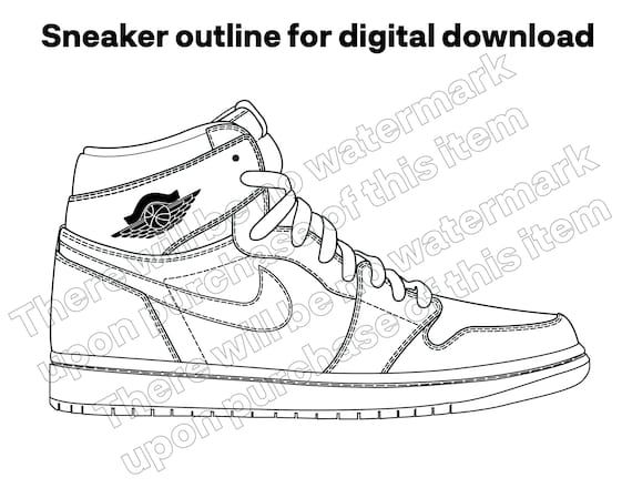 Hitop basketball trainer sneaker outline professional eps pdf svg png jpg dxf instant digital download clipart vector cricut