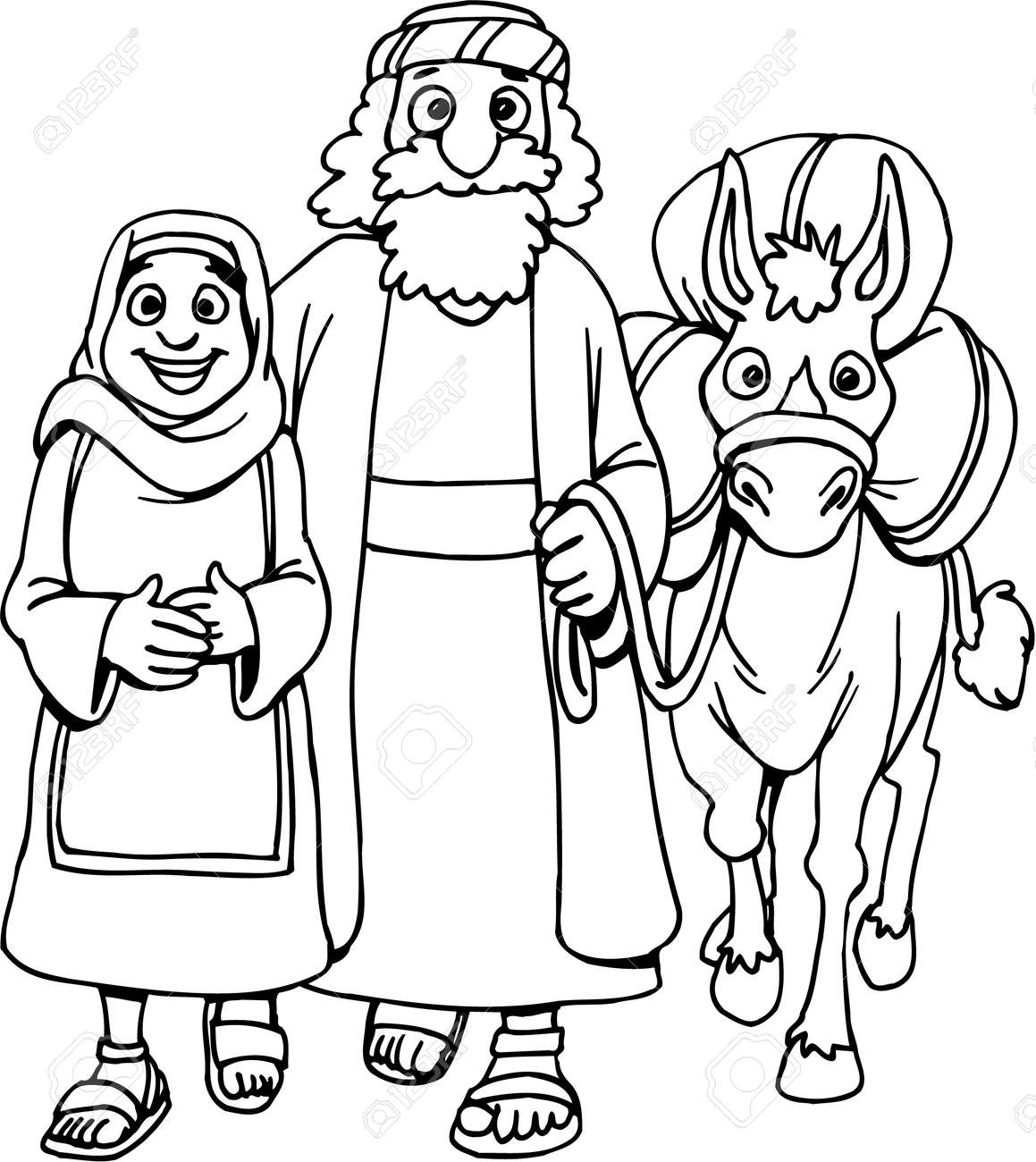 Coloring page of mary and joseph royalty free svg cliparts vectors and stock illustration image