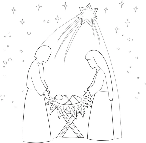 A christmas nativity coloring scene cartoon with baby jesus ma stock vector by zolgagmail