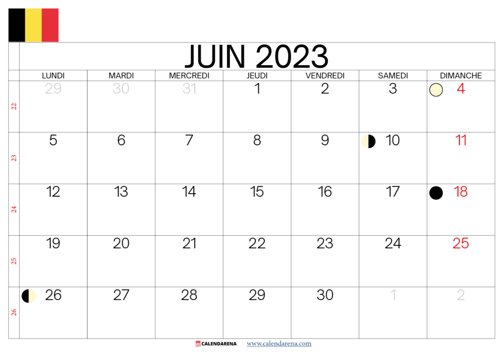 Tãlãcharger calendrier juin belgique