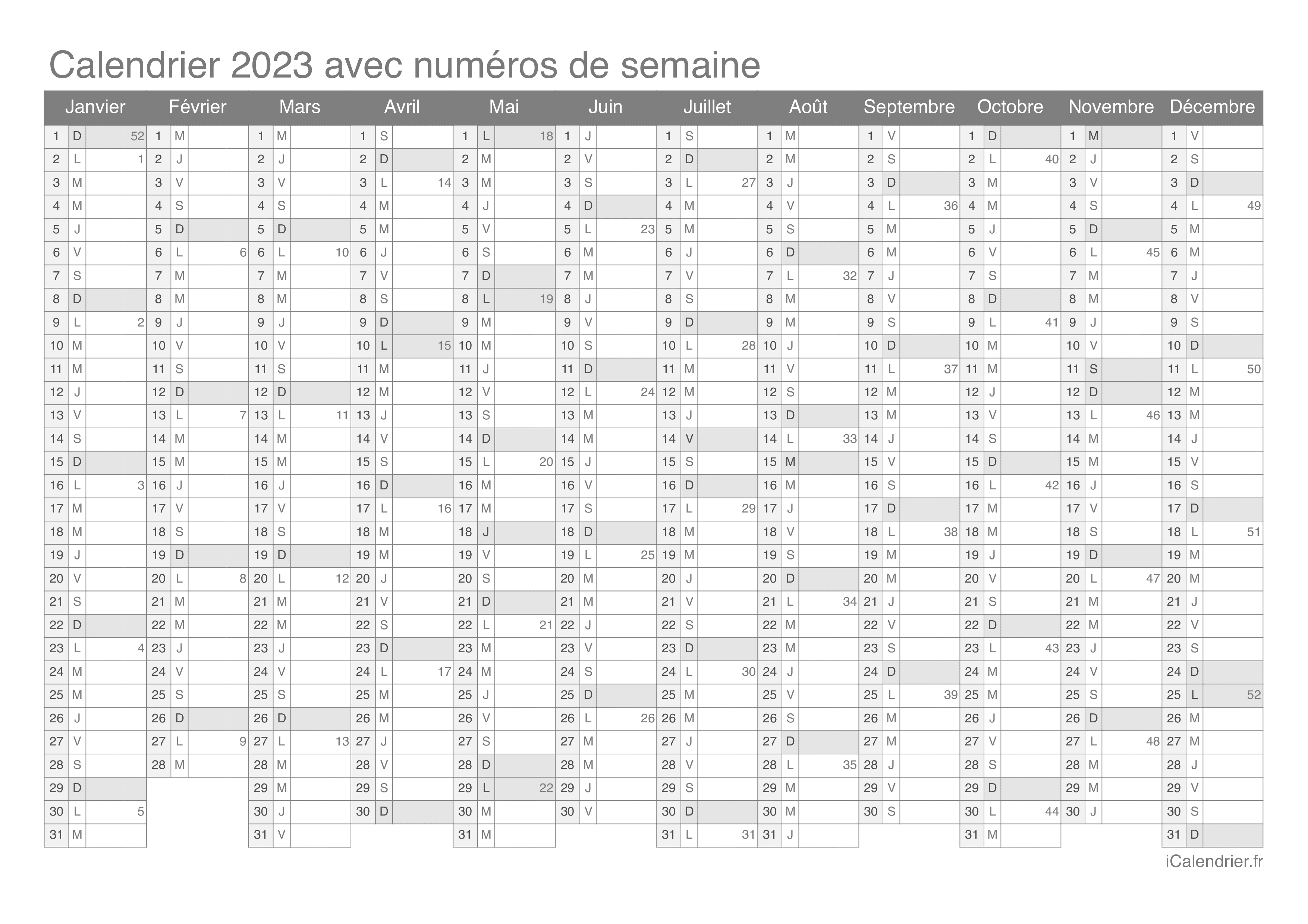 Calendrier ã imprimer pdf et excel