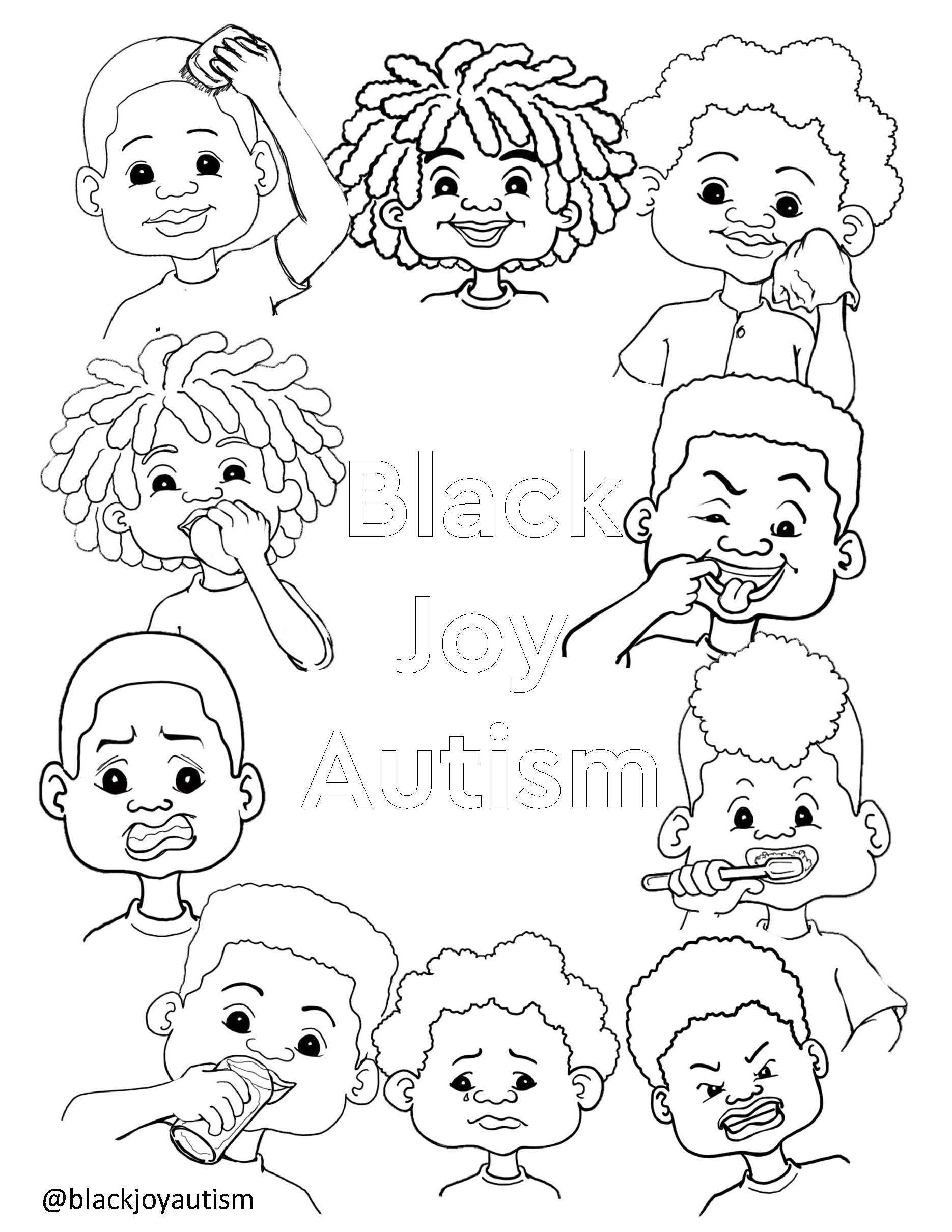 Bja boys coloring sheets â black joy autism
