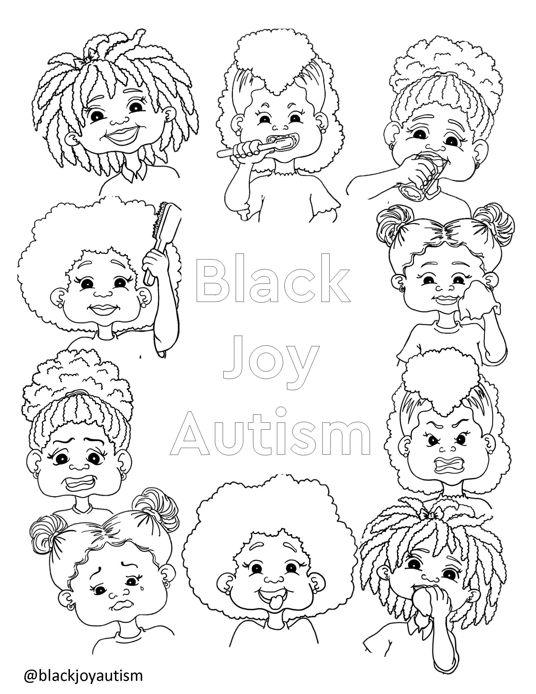 Bja girl coloring sheets â black joy autism