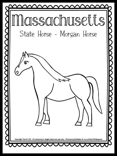 Discover the magnificent morgan horse in this free massachusetts state coloring page