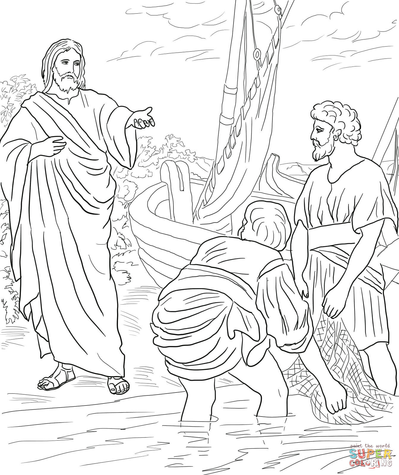 Jesus calls the first disciples coloring page free printable coloring pages