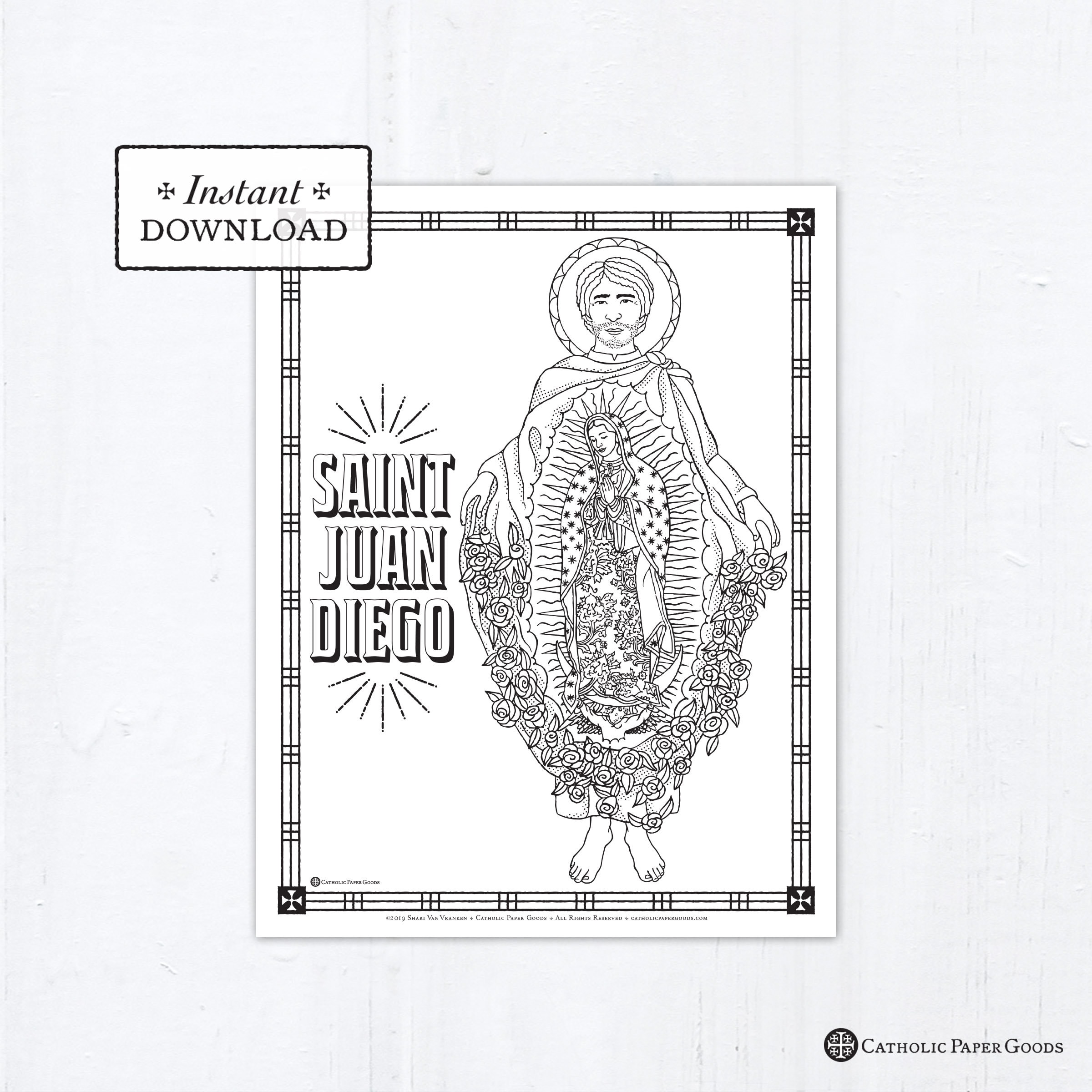 Catholic coloring page saint juan diego catholic saints printable coloring page digital pdf