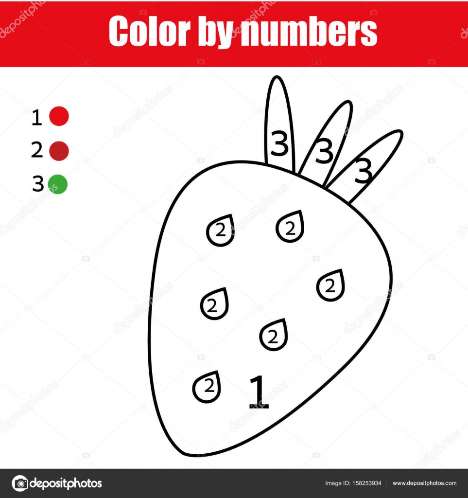 Dibujo para colorear con fresa color por nãºmeros juego educativo para niãos dibujar la actividad de los niãos vector de stock por ksuklein