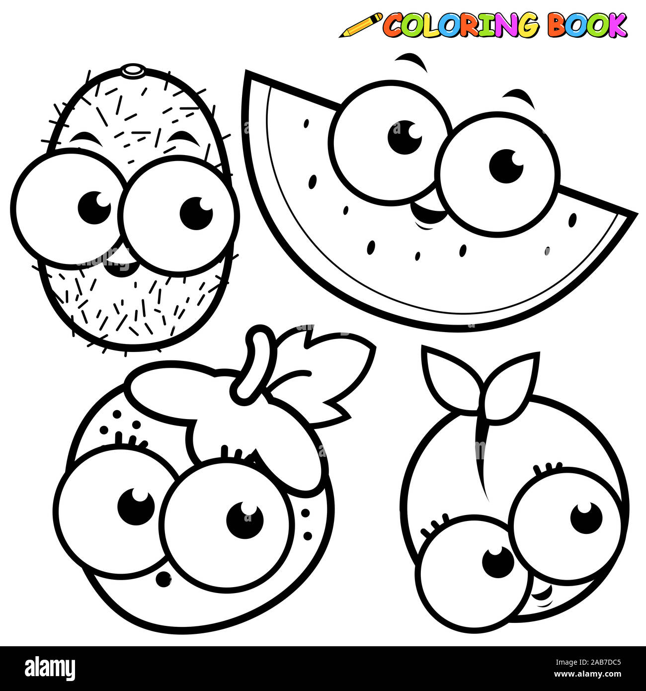 Watermelon illustration coloring book imãgen recortadas de stock