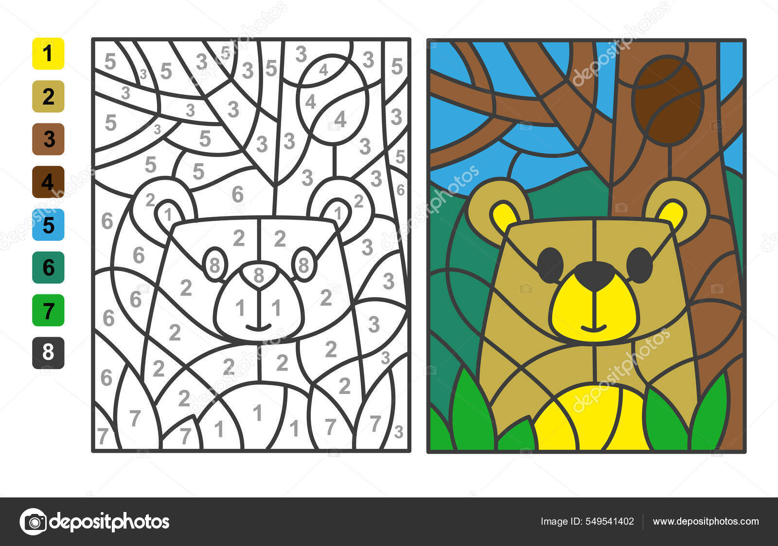 Colorear vector simple oso animal salvaje color por nãºmeros puzzle vector de stock por natasha