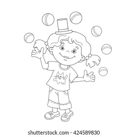 Coloring page outline cartoon girl juggling stock vector royalty free