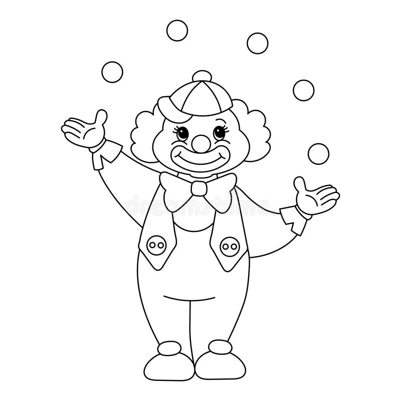 Cute funny cartoon clown juggler with balls sketch for children s coloring line drawing stock vector