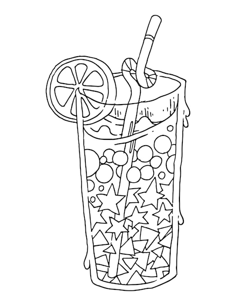 Premium vector juice food doodle coloring page