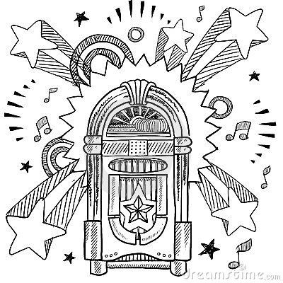 Retro jukebox and vinyl lp sketch coloring books coloring pages jukebox