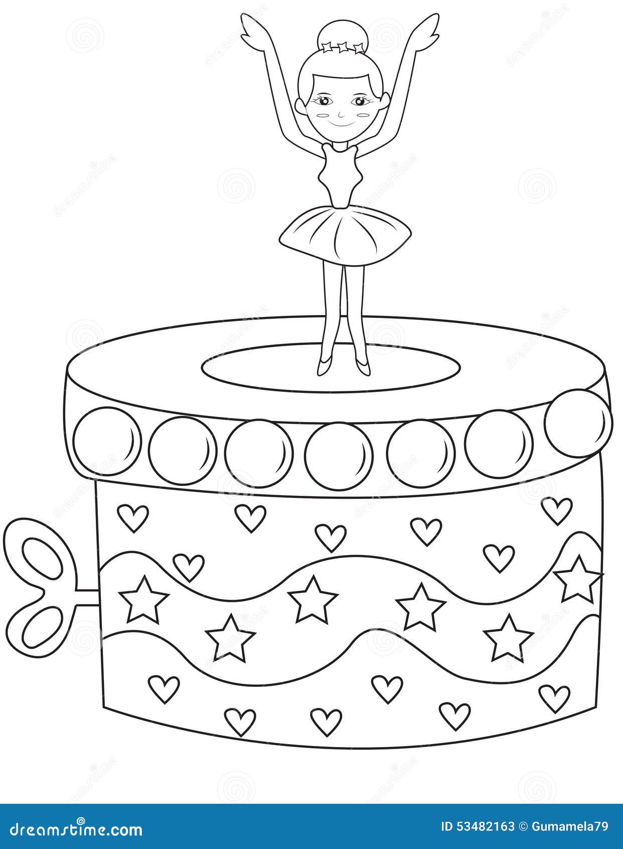 Ballerina music box coloring page stock illustration