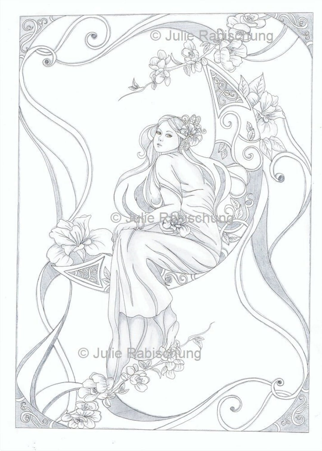 Grayscale art nouveau coloring page grayscale adult coloring page instant download grayscale coloring page art nouveau adult coloring