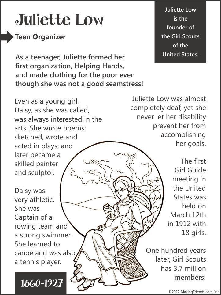 Juliette gordon low birthday coloring sheet girl scouts girl scout activities girl scout camping