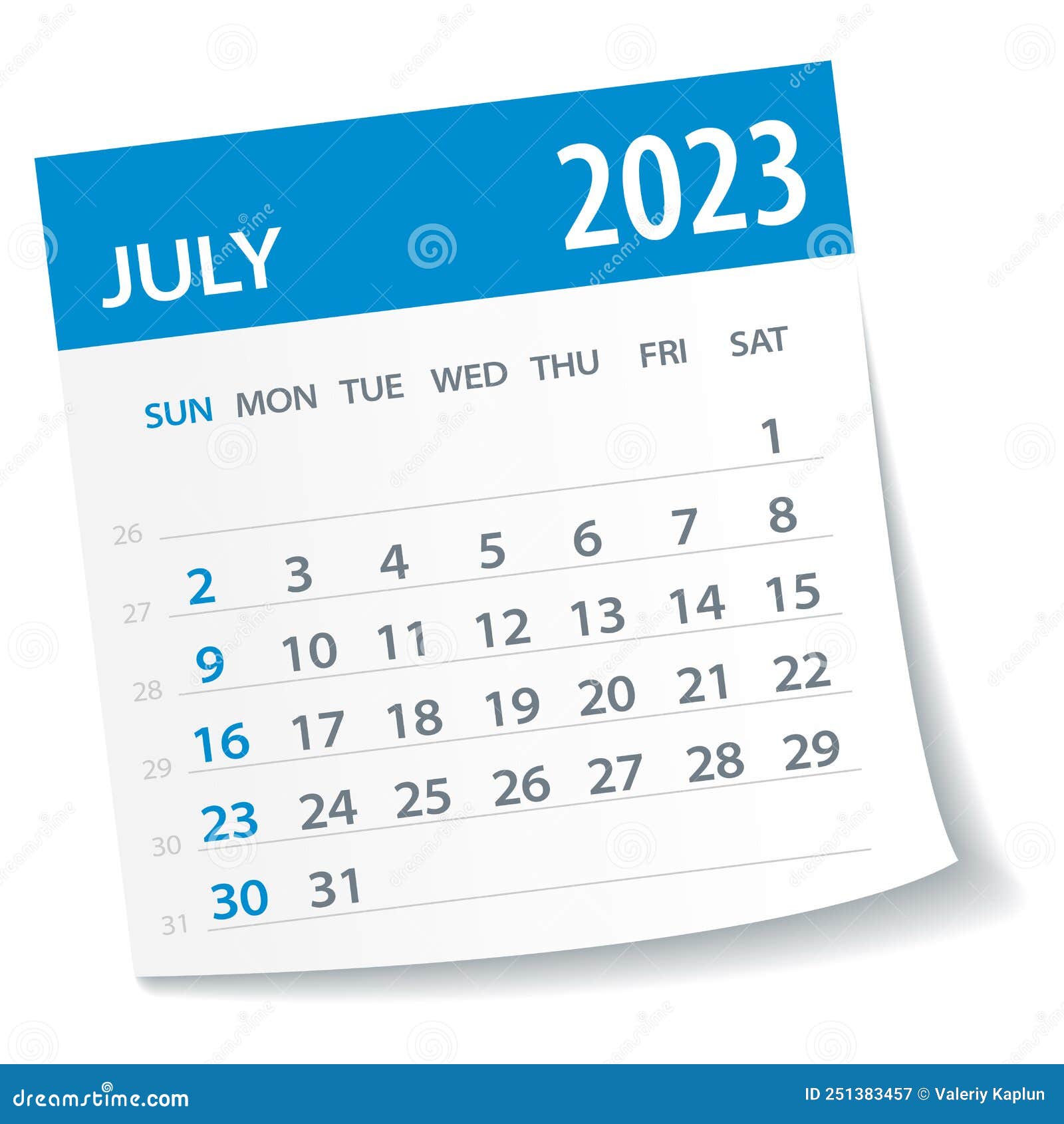 July calendar leaf