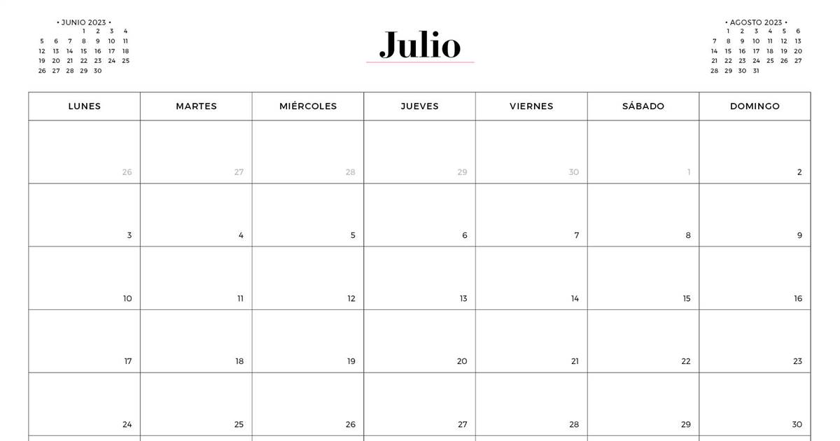 Calendario julio para imprimir en jpg y pdf gratis