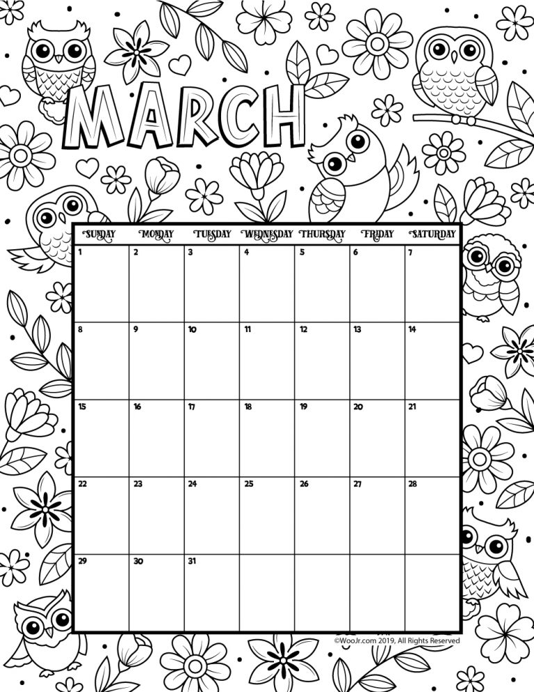 Printable coloring calendar for and woo jr kids activities childrens publishing kids calendar coloring calendar printable calendar template