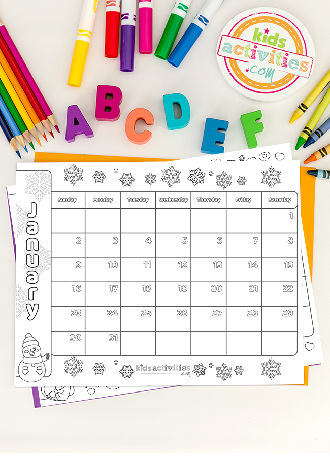 Free printable calendar for kids
