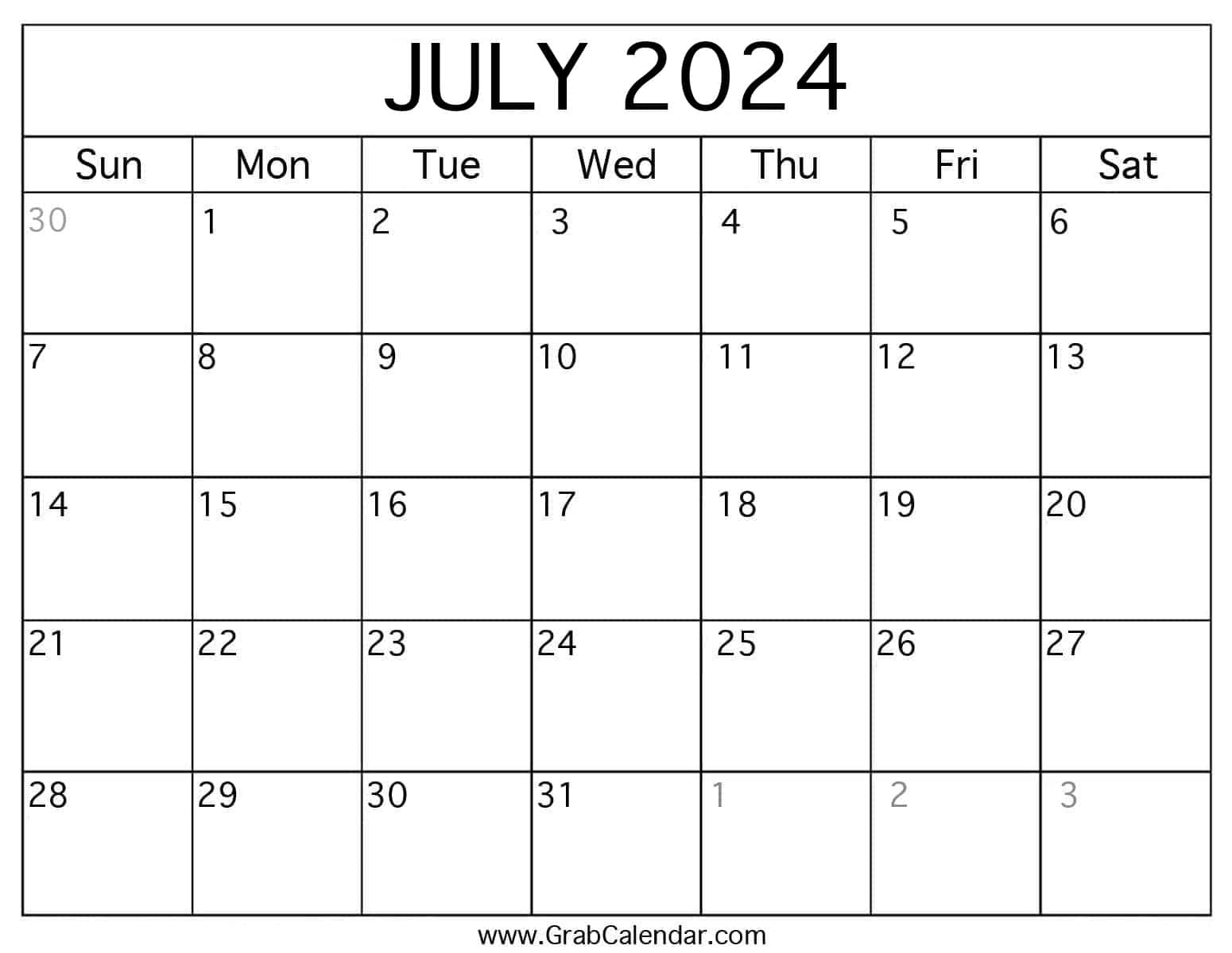 Printable july calendar