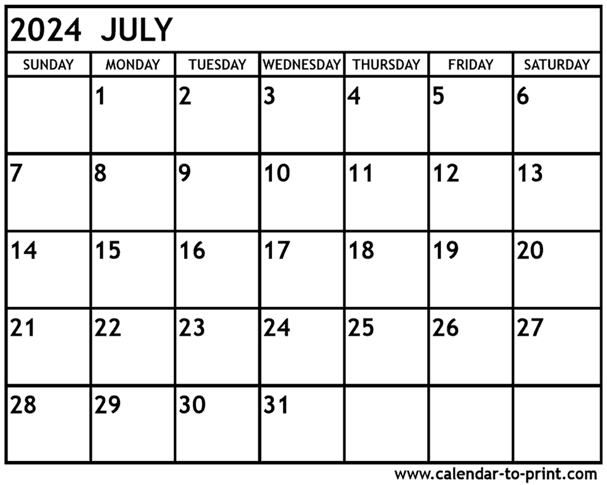 July calendar printable