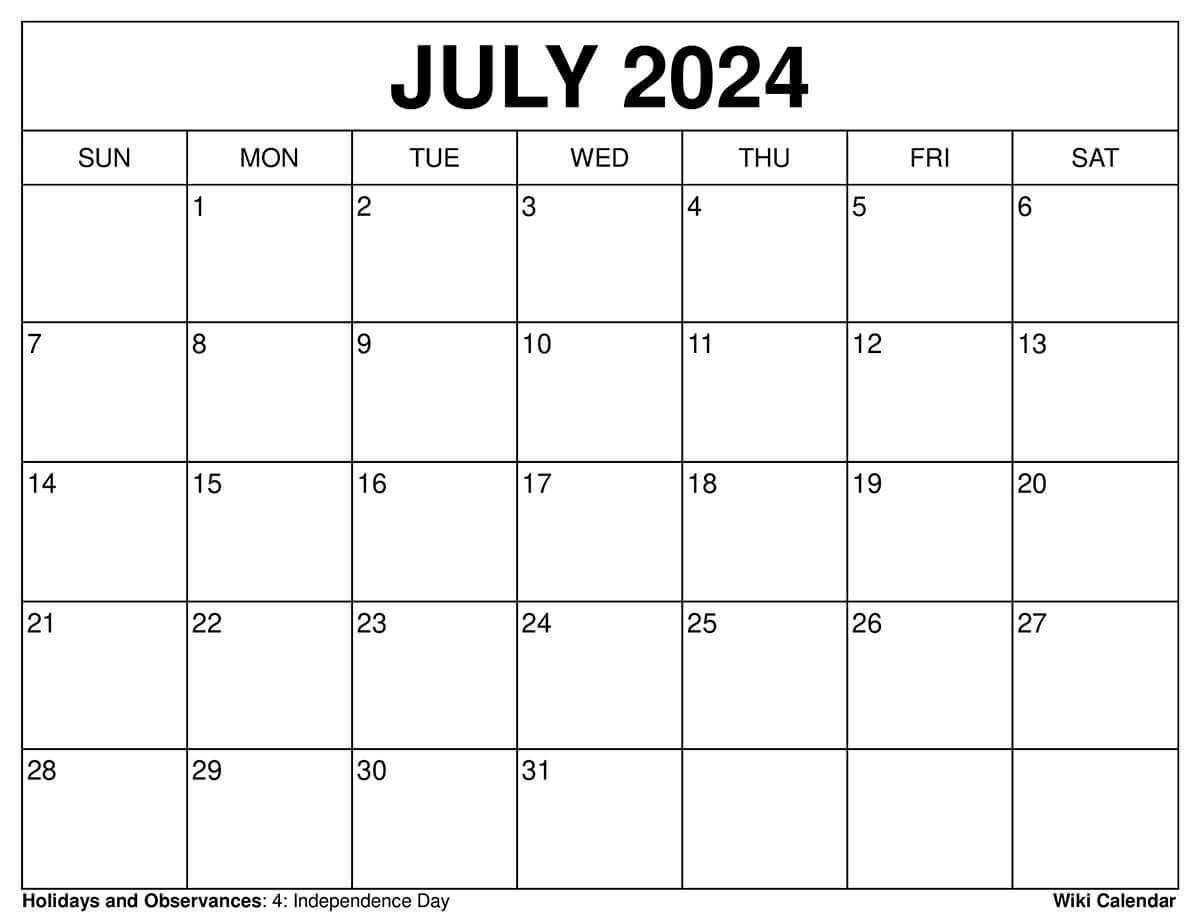 Printable july calendar templates with holidays