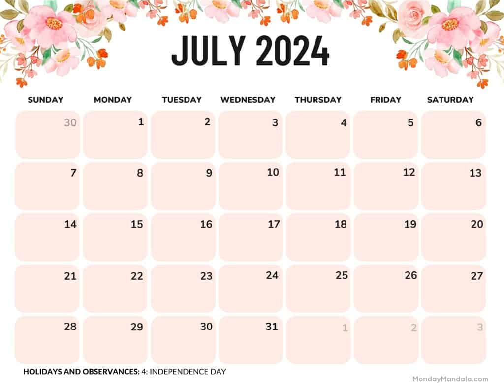 July calendars free pdf printables