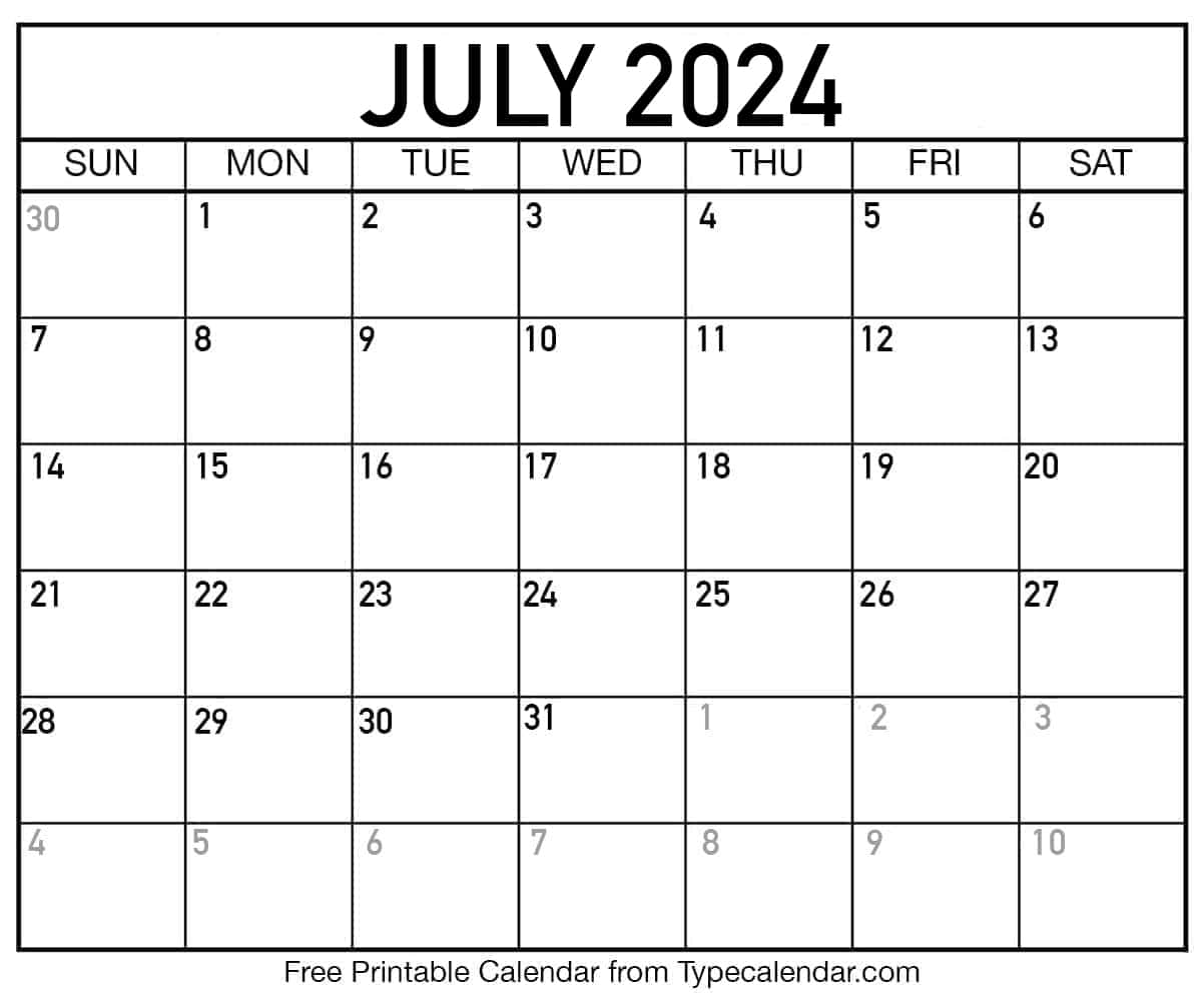 Free printable july calendars