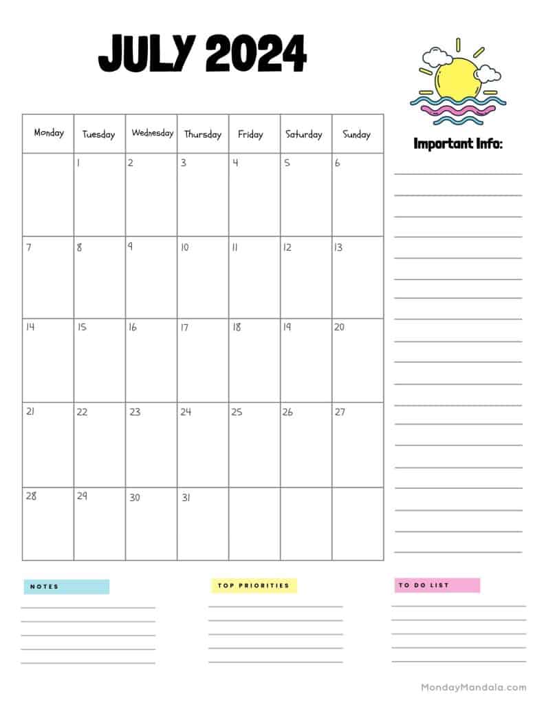 July calendars free pdf printables
